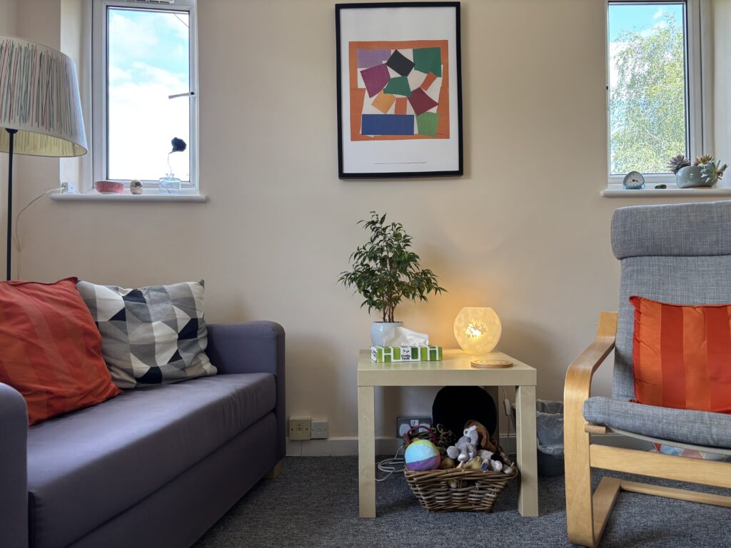 Comfortable counselling room used by Liz Chalmers counsellor for client sessions